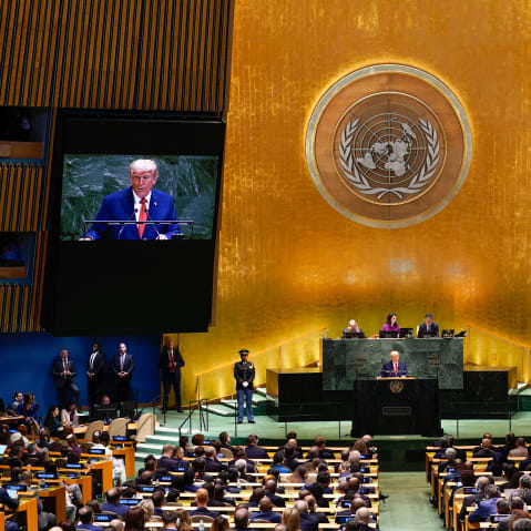 President Donald Trump delivers remarks to the United Nations General Assembly at the UN headquarters in New York City on Sept. 23, 2025.