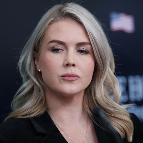 White House Press Secretary Karoline Leavitt listens to a reporter's question during a White House press briefing