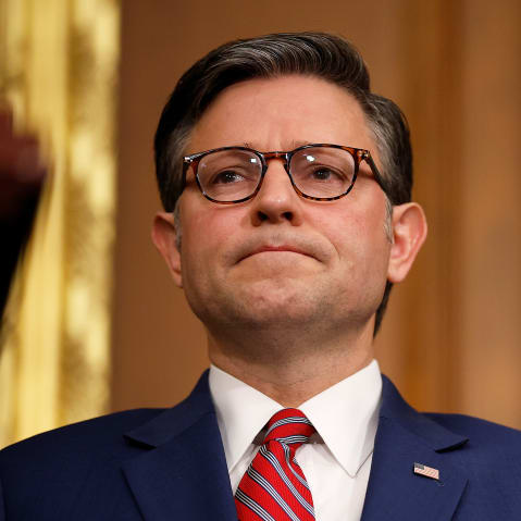 Speaker of the House Mike Johnson at the Capitol on Oct. 8, 2025.