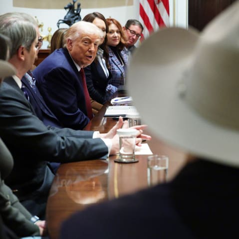 President Donald Trump participates in a roundtable discussion with farmers in the White House on Dec. 8, 2025.