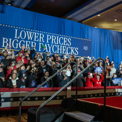 US President Donald Trump does a little dance after he delivered remarks on the economy in Mount Pocono