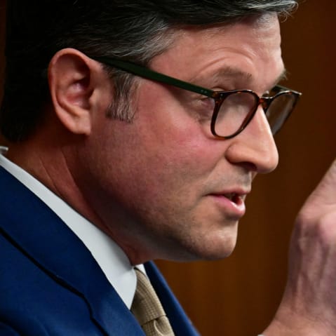 Speaker of the House Mike Johnson during a news conference at the Capitol on Nov. 3, 2025.