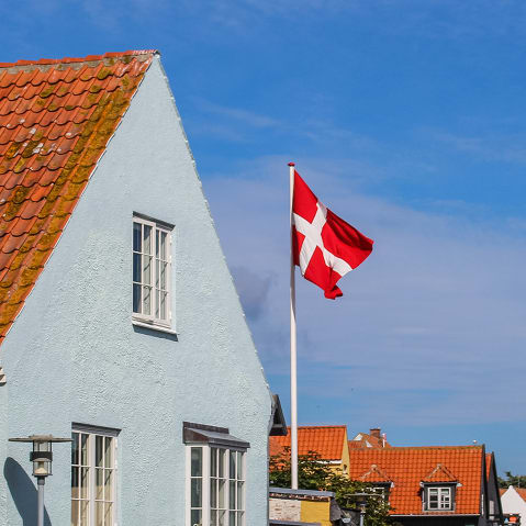 National flag of Denmark in Bornholm, Denmark.