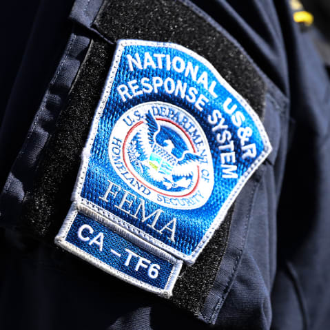 A Federal Emergency Management Agency (FEMA) officer on Jan. 13, 2025 in Los Angeles County, CA.