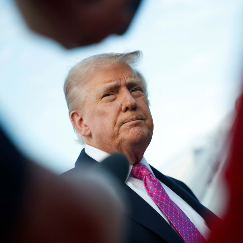U.S. President Donald Trump speaks to reporters in New Jersey