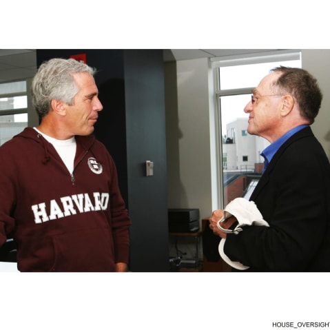 Jeffery Epstein and Alan Dershowitz are seen in an undated photo