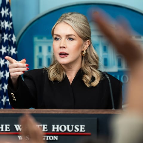 White House Press Secretary Karoline Leavitt during a press briefing in the Brady Briefing Room of the White House.