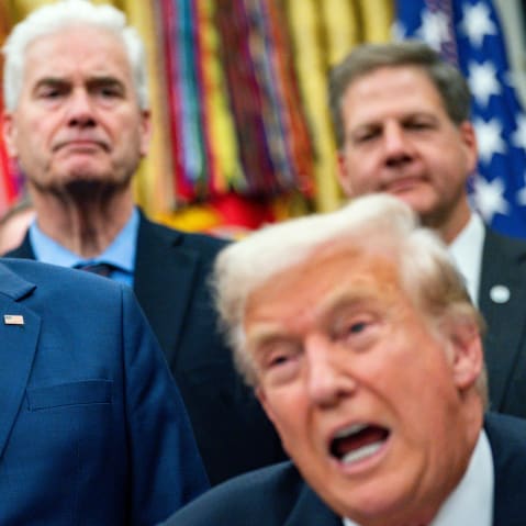 Speaker of the House Mike Johnson and President Donald Trump in the Oval Office.