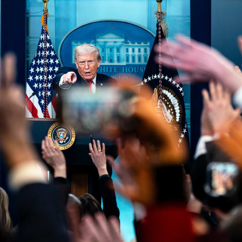 President Donald Trump during a news conference on Jan. 20, 2026 in the James S. Brady Press Briefing Room of the White House.