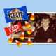 A photo illustration of a photograph of the author overlayed with Halloween candy.