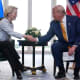 President Donald Trump and European Commission President Ursula von der Leyen shake hands.