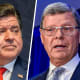 A split composit of JB Pritzker and Charlie Sykes.