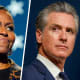 A split composite of Michelle Obama and Gavin Newsom.