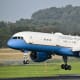 The Air Force Two plane lands on the tarmac