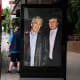 LONDON, ENGLAND - JULY 17: A photograph of President Donald Trump and Jeffrey Epstein is displayed on a bus shelter on July 17, 2025 in London.
