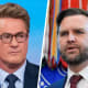 A split composite image of Joe Scarborough, left, and JD Vance