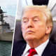 The US Navy warship USS Sampson; U.S. President Donald Trump.