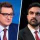 A split composite image of Chris Hayes and Zohran Mamdani