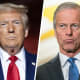 A split composite image of Donald Trump, left, and John Thune