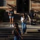 Students walk around the UCLA campus in Los Angeles.