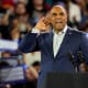 Colin Allred listens to the crowd during his speech at a Vice President Kamala Harris rally