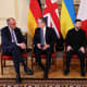 Germany's Chancellor Friedrich Merz, Britain's Prime Minister Keir Starmer, Ukraine's President Volodymyr Zelenskyy and France's President Emmanuel Macron ahead of a meeting inside 10 Downing Street in London on Dec. 8, 2025.
