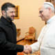 President of Ukraine Volodymyr Zelenskyy and Pope Leo XIV shaking hands in Castel Gandolfo, Italy.