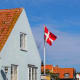 National flag of Denmark in Bornholm, Denmark.