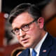 Speaker of the House Mike Johnson speaks during a press conference on Capitol Hill.