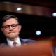 Speaker of the House Mike Johnson at a news conference at the Capitol.