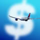 An illustration airplane flying through a dollar sign cloud