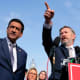 Rep. Thomas Massie and Rep. Ro Khanna during a news conference on the Epstein Files Transparency Act on Nov. 18, 2025 outside the U.S. Capitol.