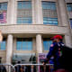Protesters rally outside the Heritage Foundation building in Washington, D.C.