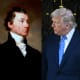 A painted portrait of President James Monroe; President Donald Trump.