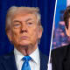 This is a split image with President Donald Trump on the left and MS NOW’s Rachel Maddow on the right.