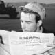 American actor Montgomery Clift reading a copy of 'The Stars and Stripes' in Berlin circa 1950.