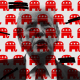 A photo illustration of Trump with Republican elephant logos in lockstep overlaying him