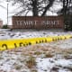 Police tape hangs outside the Temple Israel synagogue.