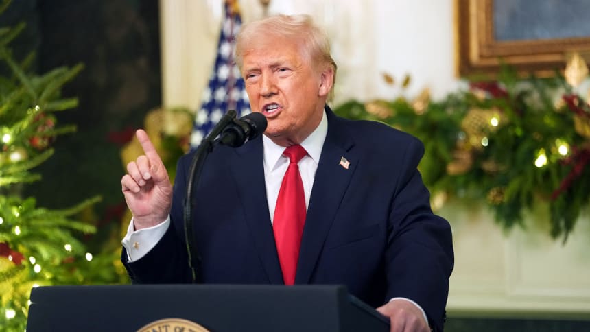 President Donald Trump addresses the nation from the White House.