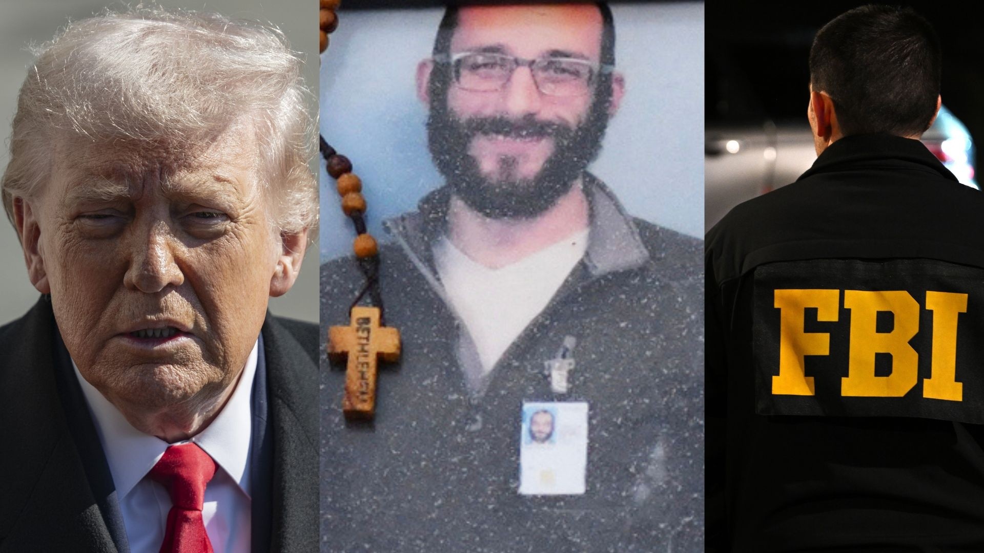 Donald Trump, Alex Pretti, person in FBI jacket