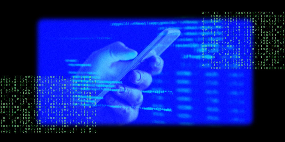 Image: A hand holding a phone with an overlay of data