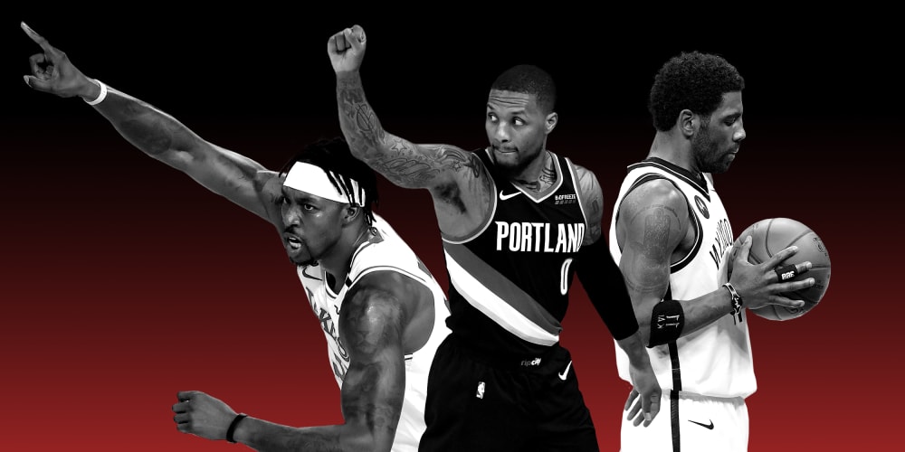 Photo illustration: Dwight Howard, Damian Lillard and Kyrie Irving.