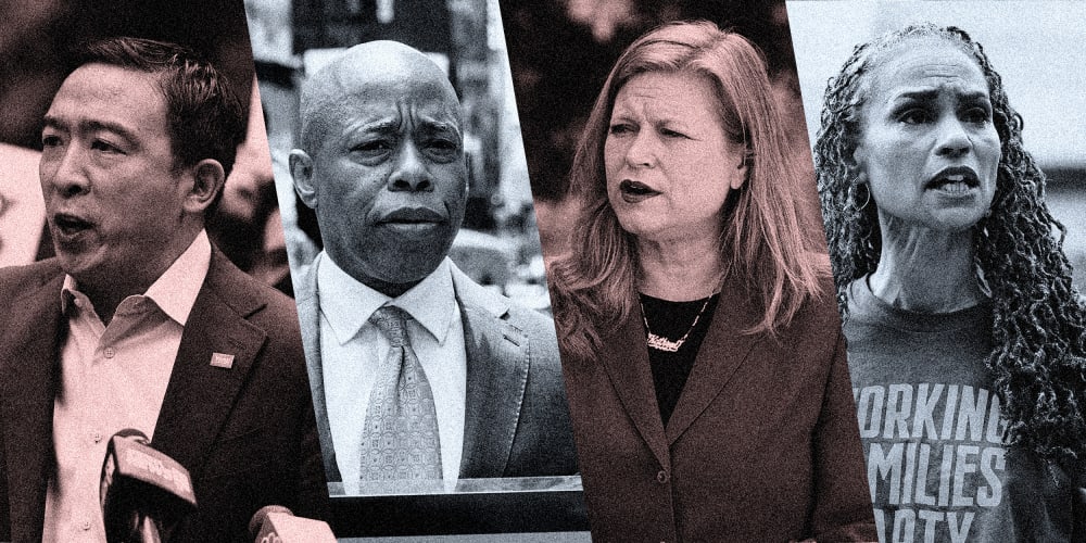 Photo Collage: Andrew Yang, Eric Adams, Kathryn Garcia and Maya Wiley.