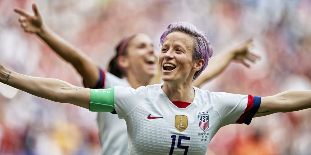 Image: Megan Rapinoe victorious after scoring goal against Netherlands in the FIFA Women's World Cup Final.