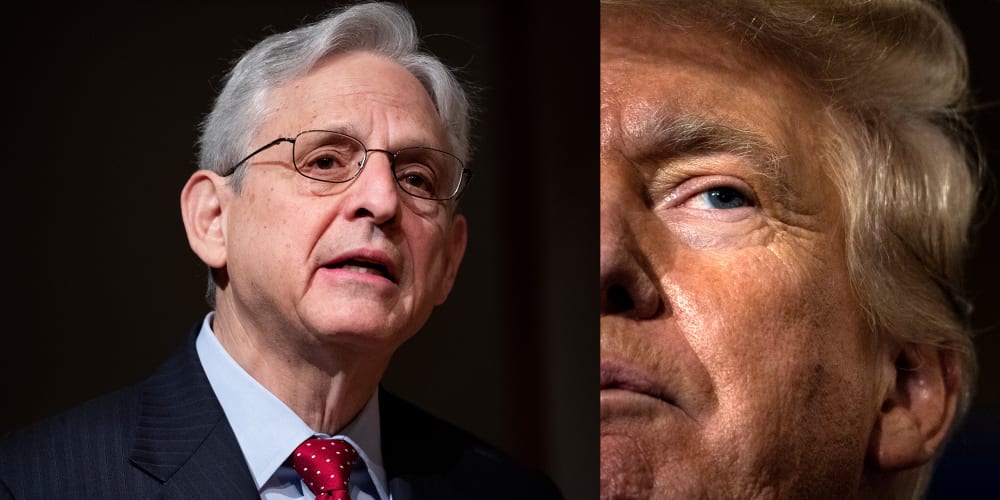 Photo diptych: Merrick Garland and Donald Trump