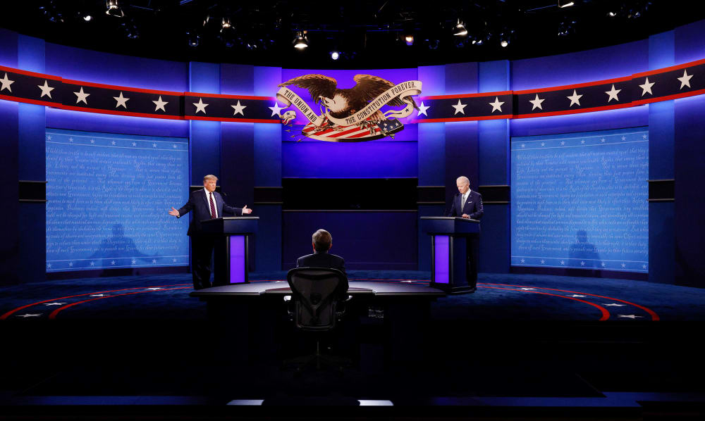 Image: U.S. President Donald Trump and Democratic presidential nominee Joe Biden participate in their first 2020 presidential campaign debate in Cleveland