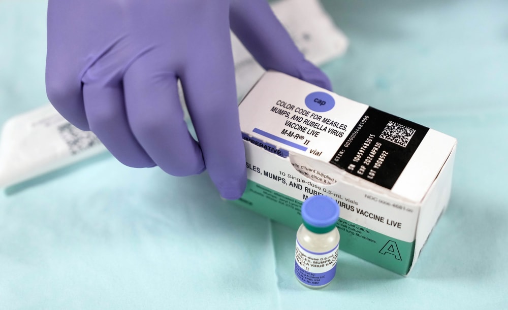 A box of vials for Measles Vaccinations.