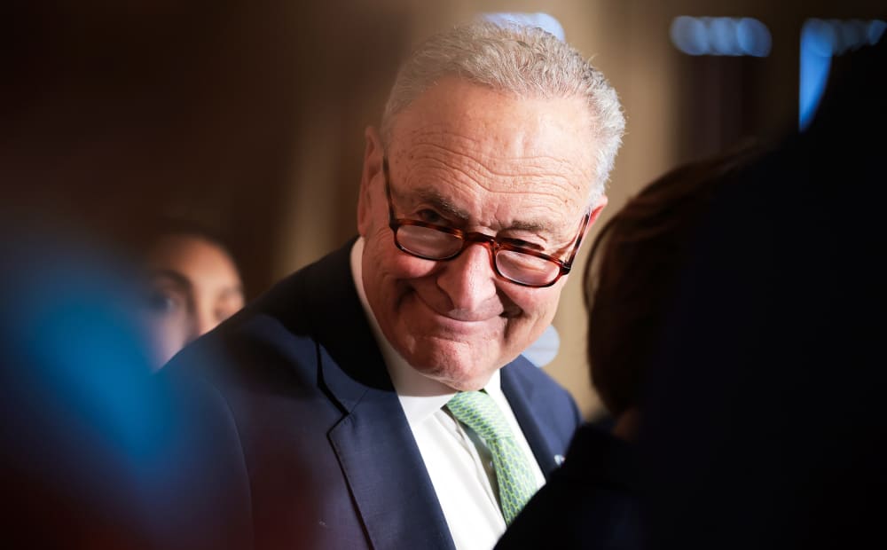 Senate Minority Leader Chuck Schumer during a press conference on May 5, 2025, in the Lyndon Baines Johnson Room at the U.S. Capitol.