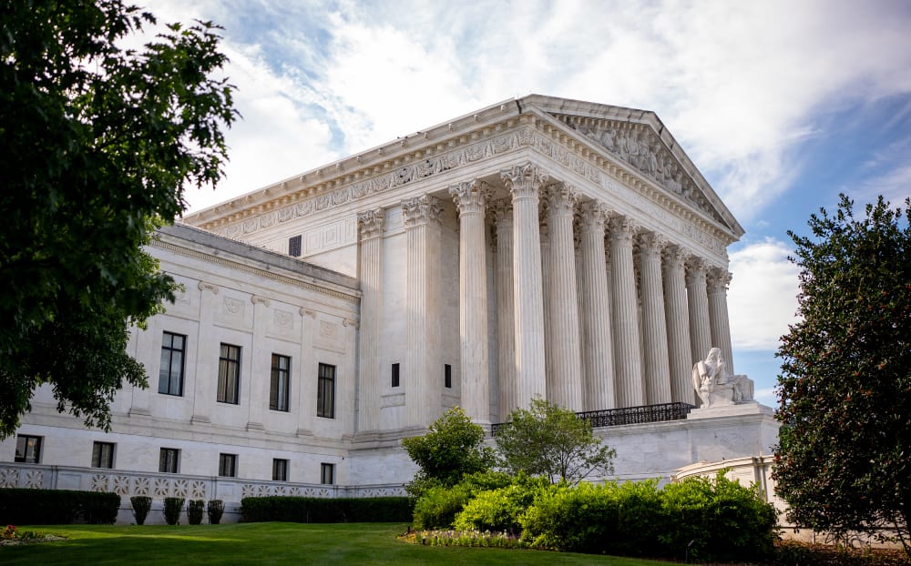 An exterior view of the Supreme Court in Washington, D.C.