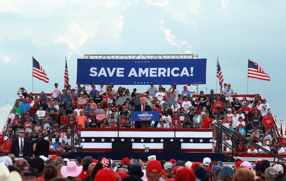 President Donald Trump gives remarks during a "Save America Rally.”